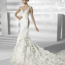 V-neck appliques chiffin wedding dress V0104