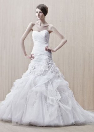Hand made flower organza A-line tulle wedding dress E0009