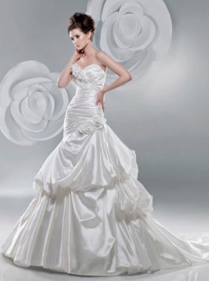 Handmade flower designer satin wedding dress S0002