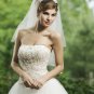A-line crystal appliques beaded organza wedding dress S0026