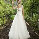 A-line crystal appliques beaded organza off sleeve wedding dress S0027