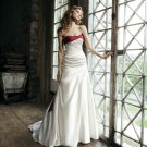 A-line designer white and red satin elegant wedding dress S0034