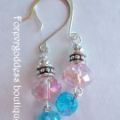 Pink/ Aqua crystal silver dangle