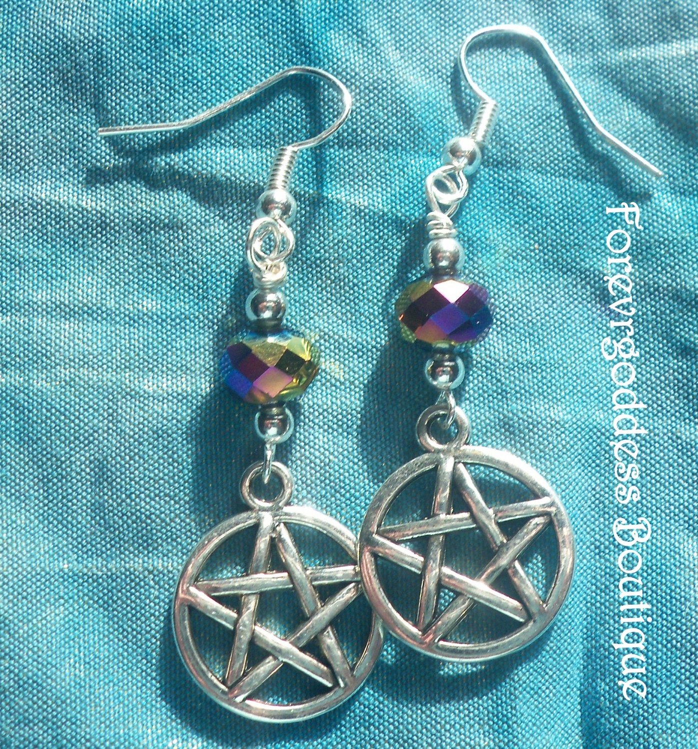 Rainbow rondelle crystals and Pentagram earrings