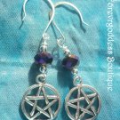 Metallic purple  crystals and Pentagram  earrings