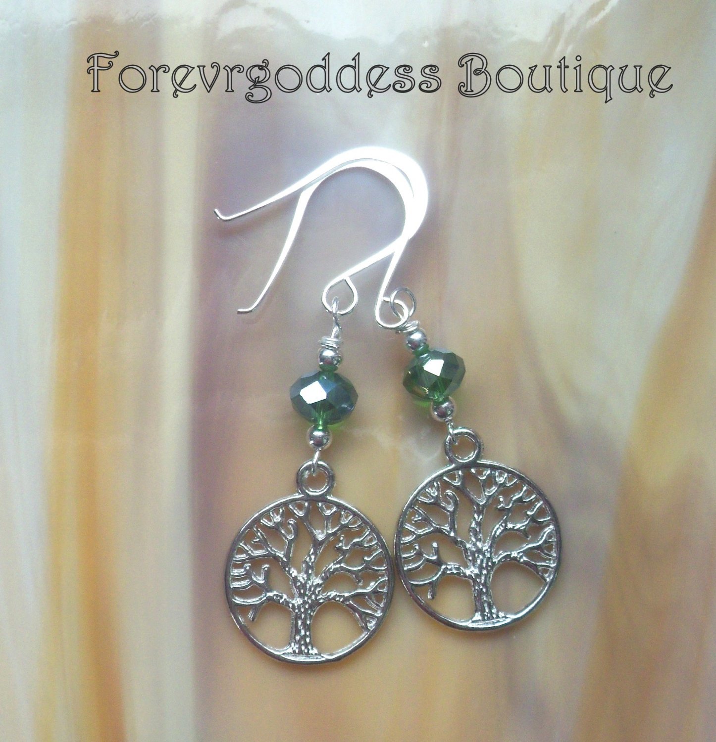Forest green crystals and Tree of life  earrings