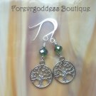 Forest green crystals and Tree of life  earrings