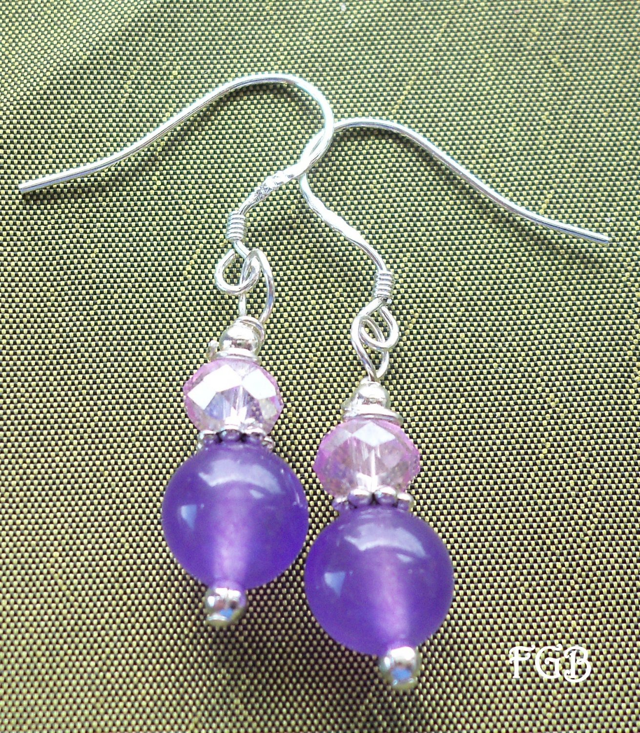 Purple jade  sterling silver earrings