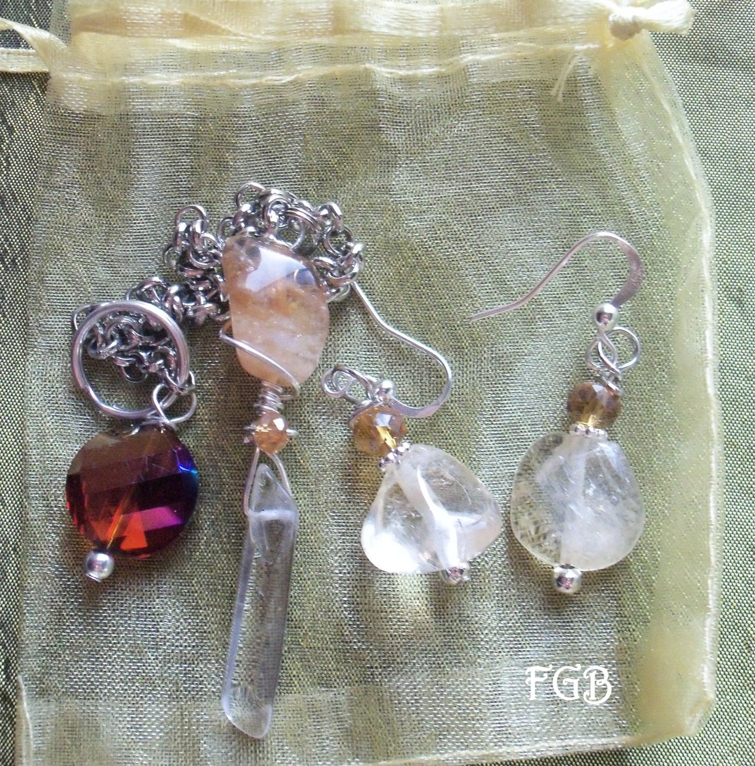 Quartz / Citrine pendulum earrings