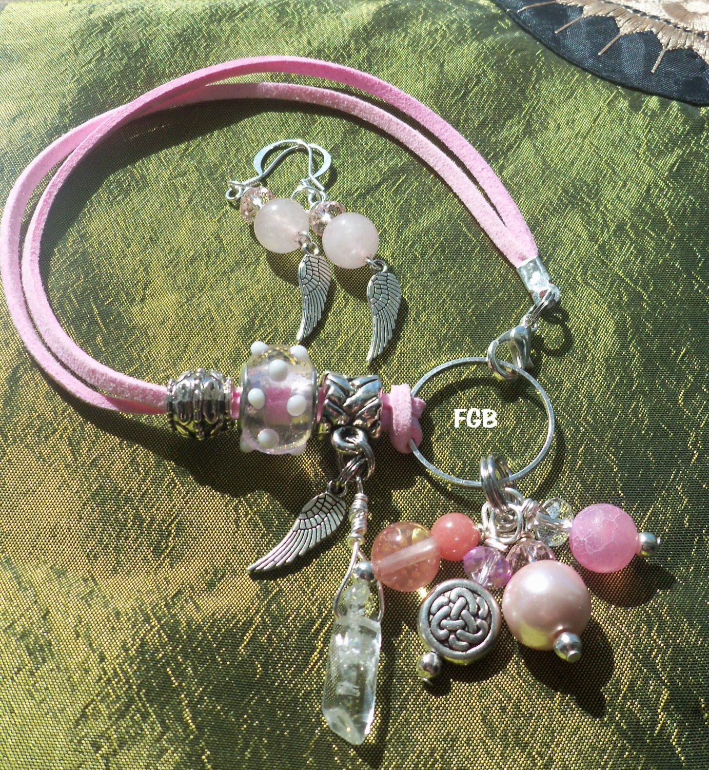 Crystal quartz Pink Leather Bracelet set