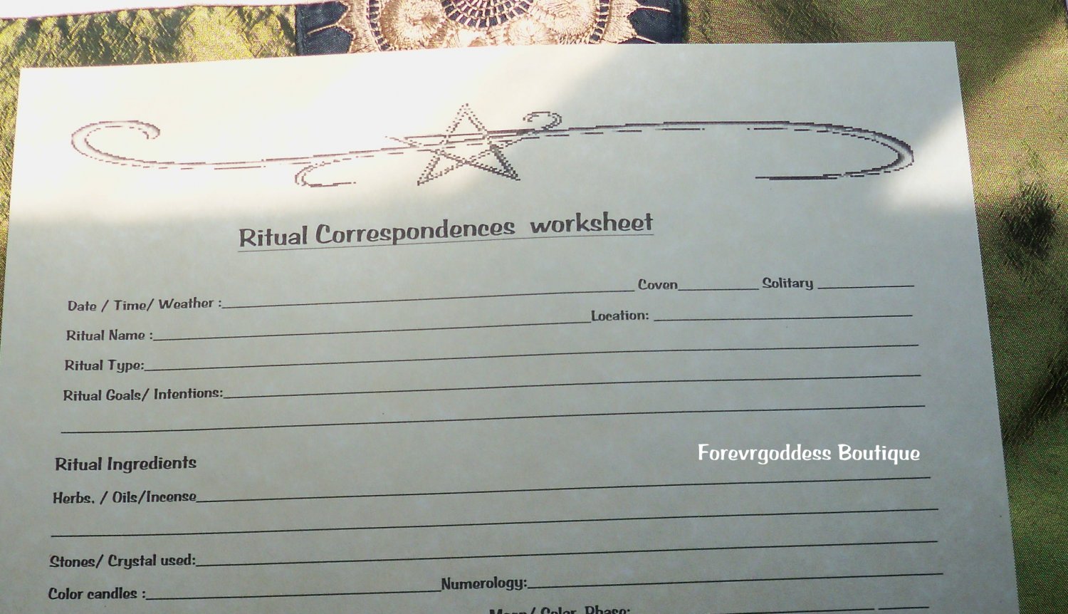 Ritual Corresponding Worksheet  # RW 01
