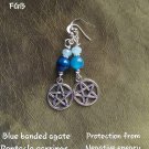Blue banded agate pentacle earrings