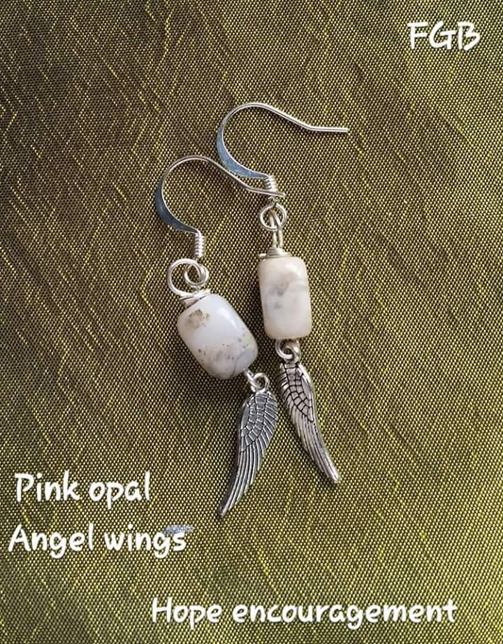 Pink opal angel Wong earrings