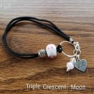 Pink heart triple crescent moon bracelet