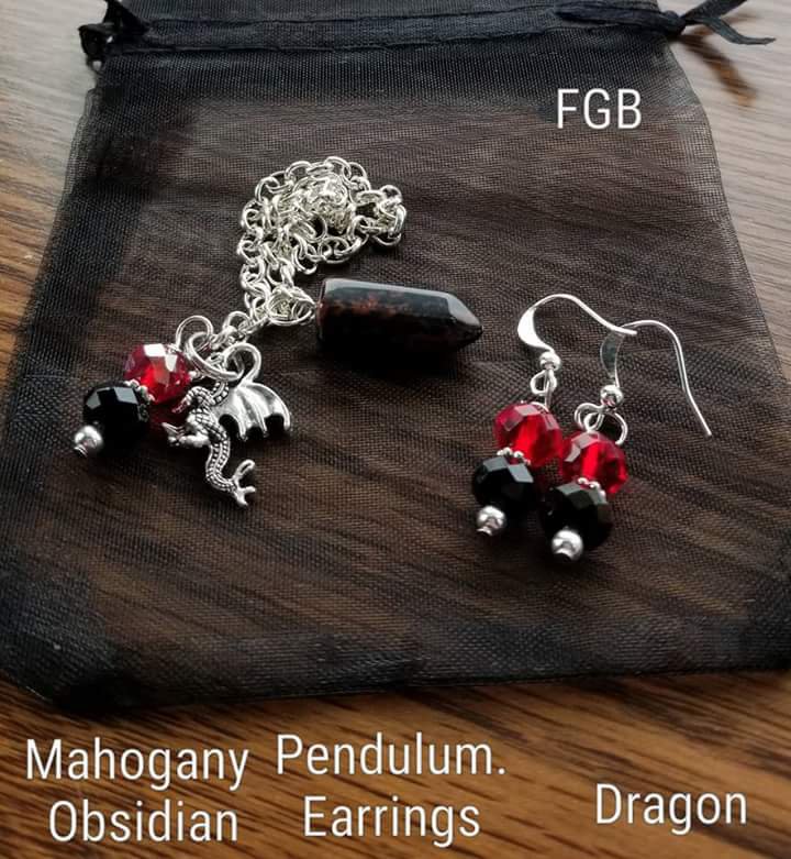 Mahogany-obsidian pentacle earrings