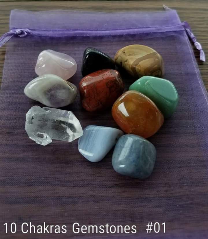 10 chakras gemstones set purple