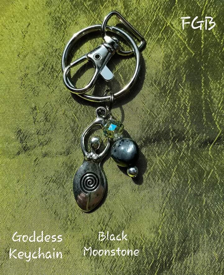 Goddess black moonstone keychain