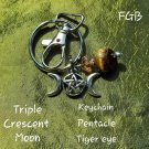 Triple crescent moon pentacle key chain