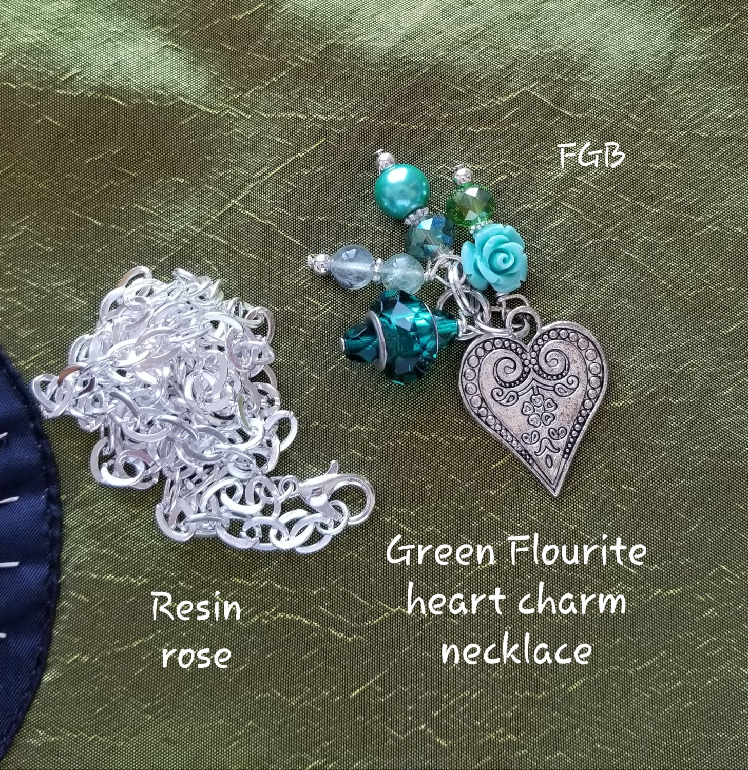 Green flourite heart charm necklace