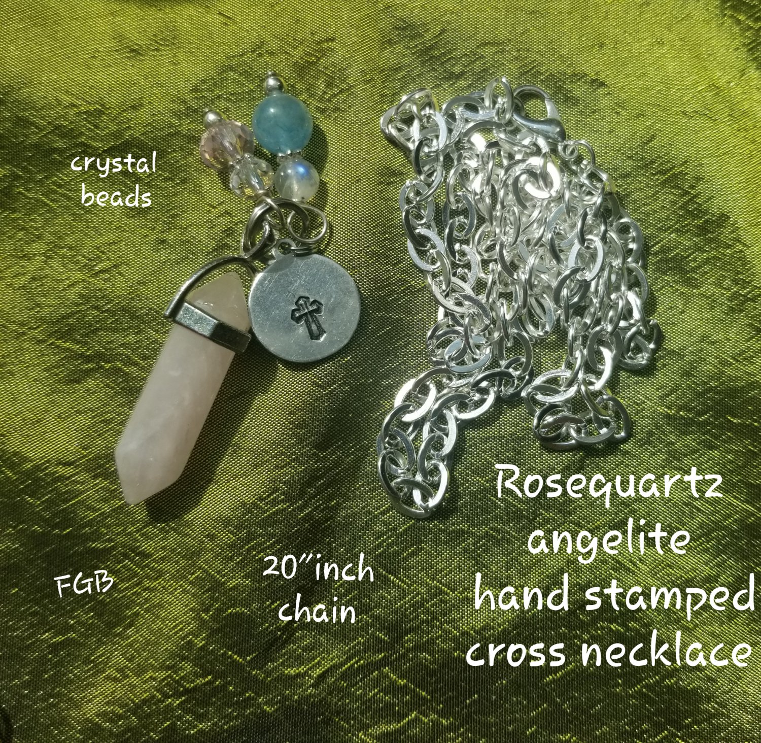 Rosequartz point cross necklace