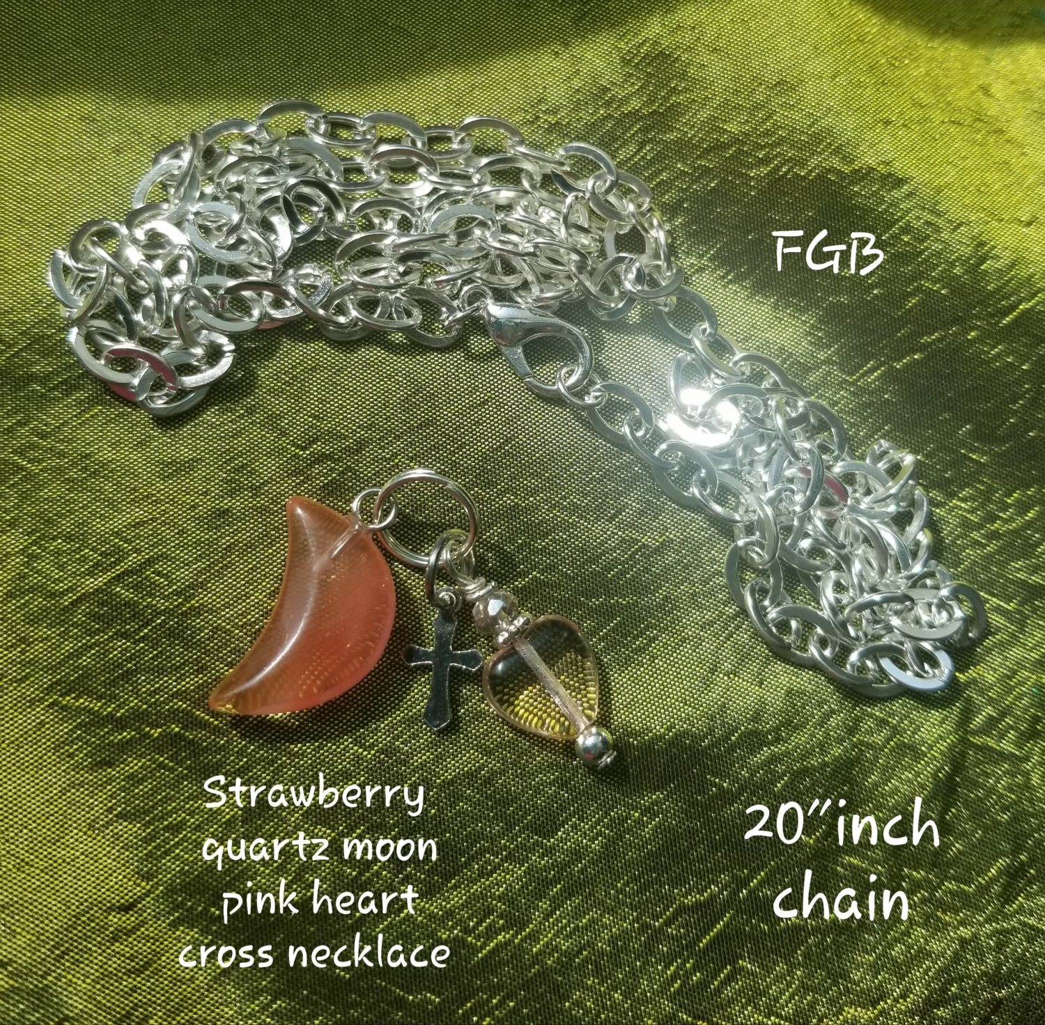 Strawberry quartz moon cross necklace