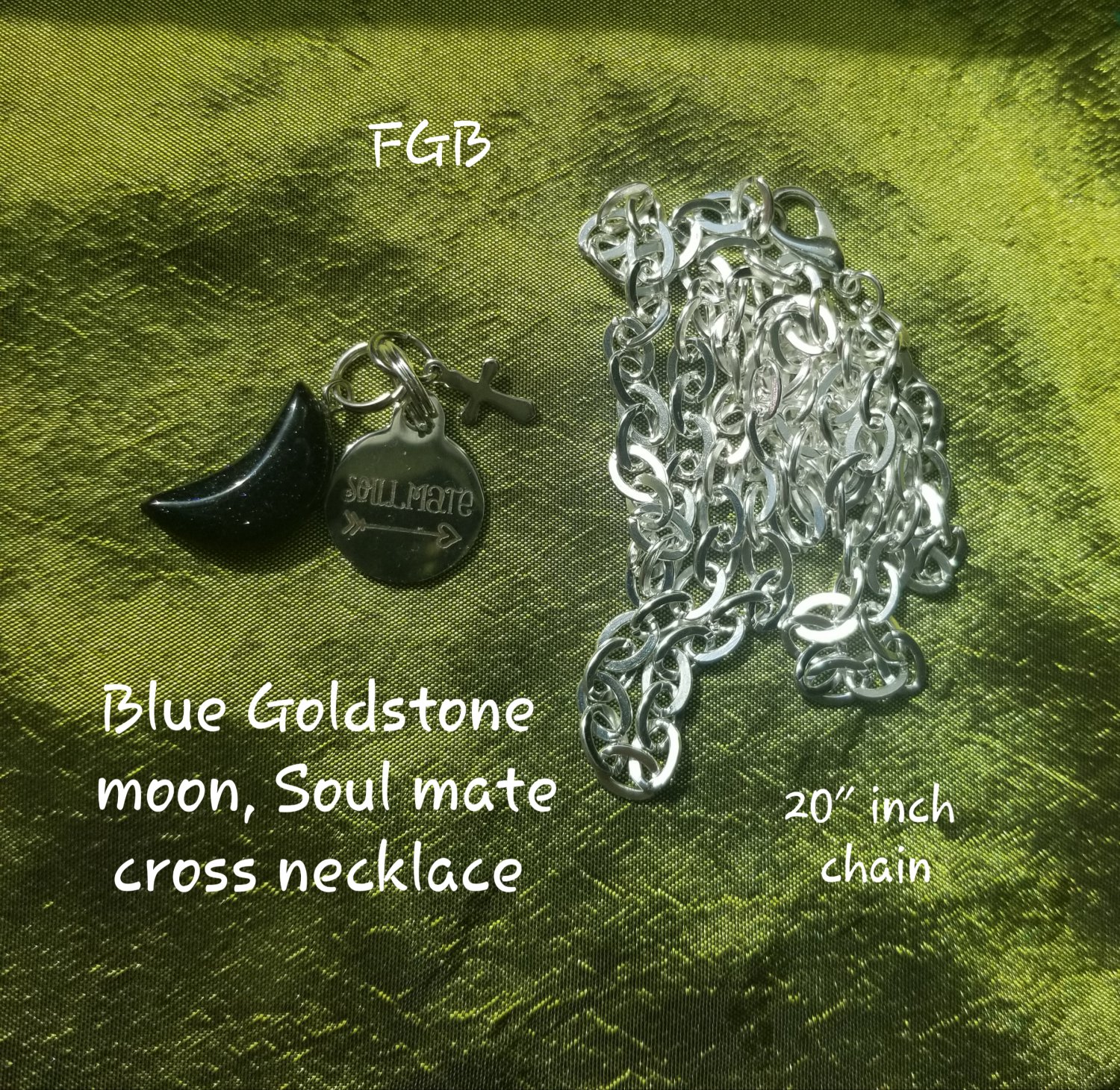 Blue goldstone moon cross necklace