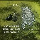 Blue goldstone moon cross necklace