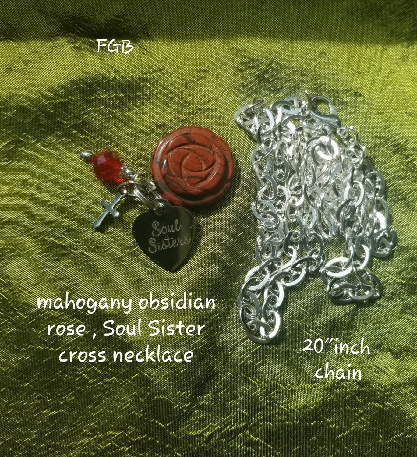 Mahogany obsidian rose cross necklace