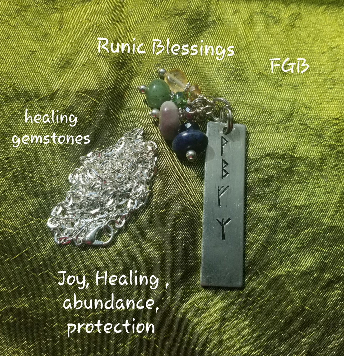 Runic gemstone handstamp necklace