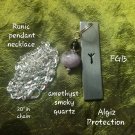 Runic Algiz gemstone handstamp necklace