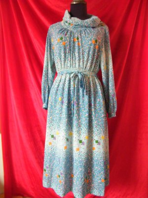 !!!Free shipping!!!vintage dress multi color polyester dress S-M
