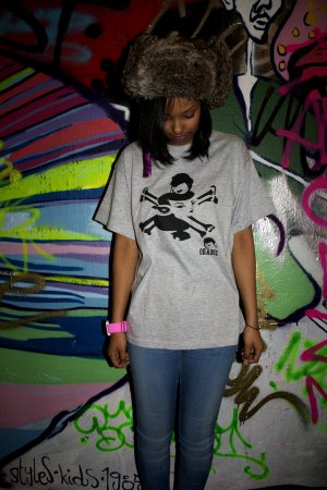 Grey ninja bone headed girl T-shirt