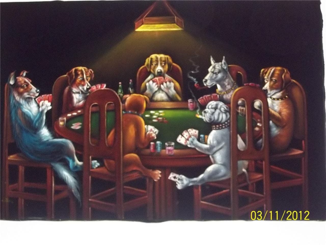 dogs playing poker velvet painting