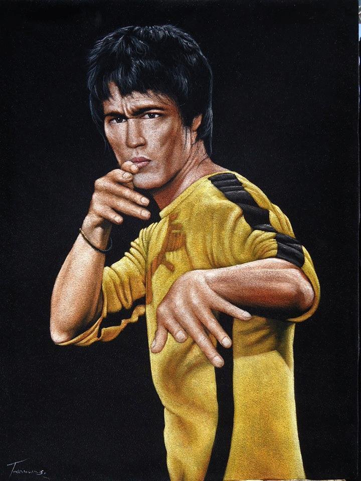 Bruce Lee Game of death Yellow suit black velvet oil painting