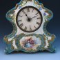 Old Antique French Ceramic Porcelain Sevres Mantle Clock w/ Handpainted Flowers