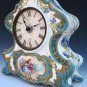 Old Antique French Ceramic Porcelain Sevres Mantle Clock w/ Handpainted Flowers