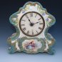 Old Antique French Ceramic Porcelain Sevres Mantle Clock w/ Handpainted Flowers