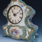 Old Antique French Ceramic Porcelain Sevres Mantle Clock w/ Handpainted Flowers