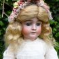 Old Large 23" Antique German Bisque Head Viola Doll In Stunning Antique Dress