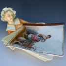 Antique Old Bohemian Porcelain Lady Figure Victorian Calling Card Receiver Dish