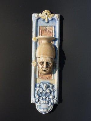 Antique Polychrome Faience Fayence Tinglazed Grotesque Man Pottery Wall Plaque