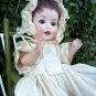 Lovely Old Antique German Bisque Head Baby Doll w/ Antique Wooden High Chair