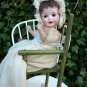 Lovely Old Antique German Bisque Head Baby Doll w/ Antique Wooden High Chair