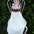 Old Antique German AM Bisque Baby Doll w/ Antique High Chair & Christening Gown