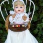 Old Antique German AM Bisque Baby Doll w/ Antique High Chair & Christening Gown