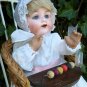 Old Antique German AM Bisque Baby Doll w/ Antique High Chair & Christening Gown