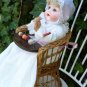 Old Antique German AM Bisque Baby Doll w/ Antique High Chair & Christening Gown