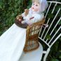 Old Antique German AM Bisque Baby Doll w/ Antique High Chair & Christening Gown