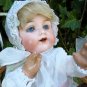 Old Antique German AM Bisque Baby Doll w/ Antique High Chair & Christening Gown