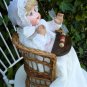 Old Antique German AM Bisque Baby Doll w/ Antique High Chair & Christening Gown